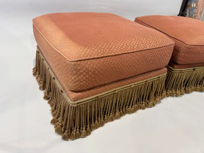Pair of poufs in wood and textile cover with...