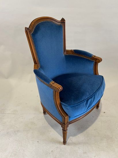 Molded and carved beech armchair, basket-handle...