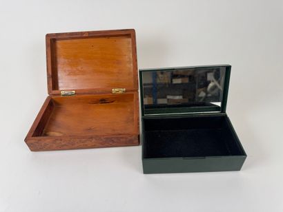 Two rectangular boxes in inlaid elm burl...
