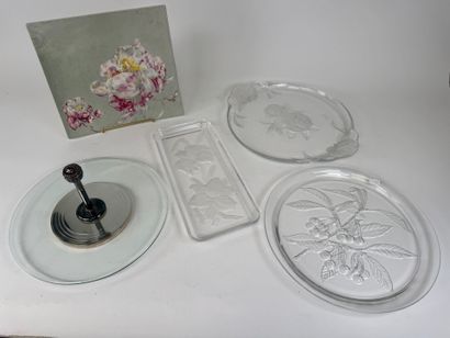 Three glass serving dishes with satin-finish...