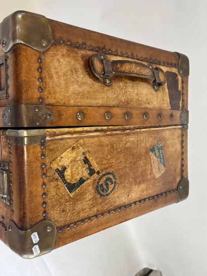 Wood, leather and brass cabin trunk, the...