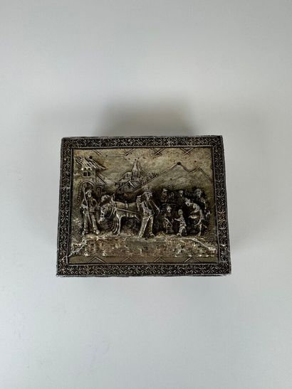 Rectangular box in wood and repoussé metal,...
