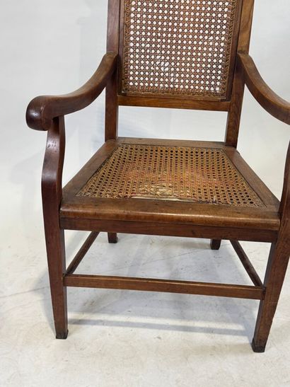 Armchair in natural wood, caned back and...