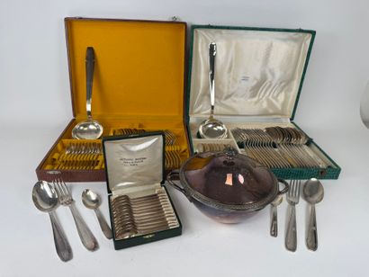 Two silver-plated menagères, each with :
-...
