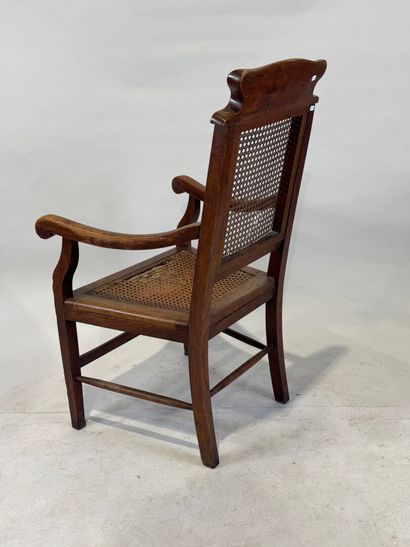 Armchair in natural wood, caned back and...