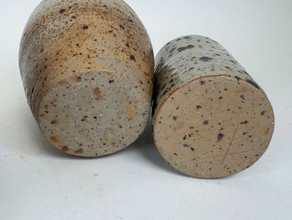 Set of two stoneware pots, a flower holder...