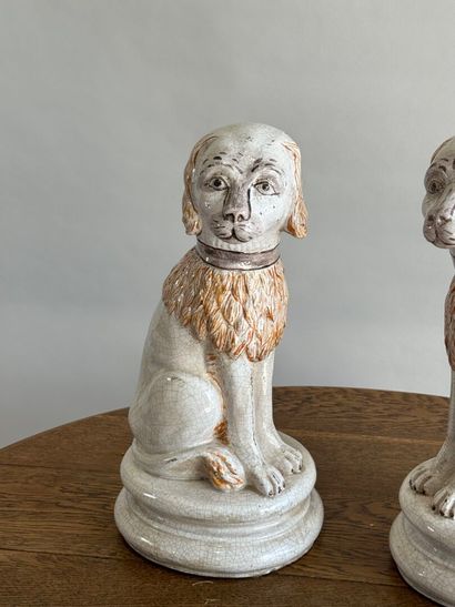 Pair of large crackled and polychromed earthenware...