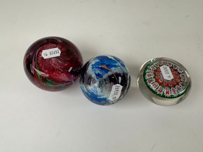 Suite of three sulfides, one with millefiori...