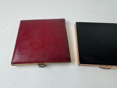 Three powder cases in gilded and lacquered...