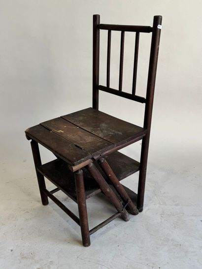 Stained wood library stool chair with four-step...