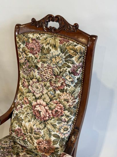 Two mahogany and oak molded and carved armchairs,...