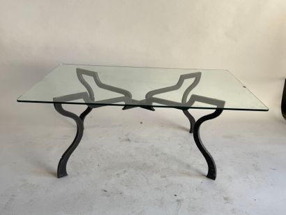Rectangular coffee table with wrought-iron...