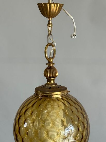Suspension lamp in gilded metal and colored...