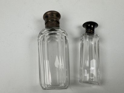 Two faceted cut crystal salt flasks with...