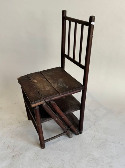 Stained wood library stool chair with four-step...
