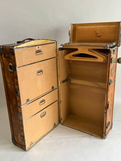 Wood, leather and brass cabin trunk, the...