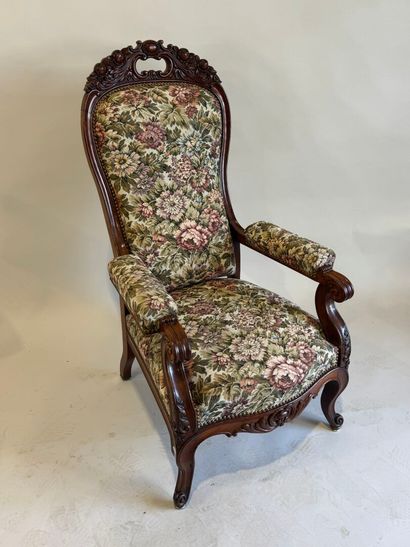 Moulded and carved mahogany armchair, the...