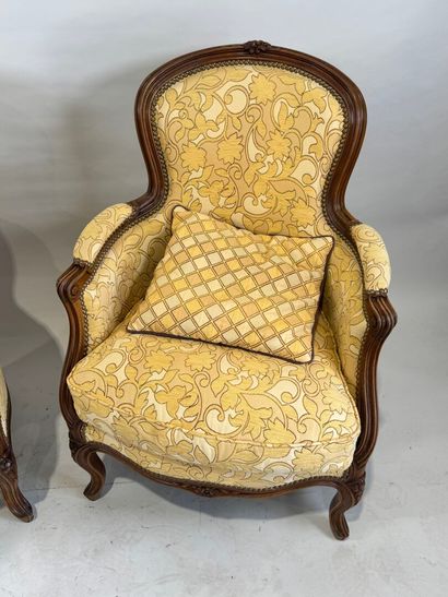 Pair of molded and carved beech bergères,...