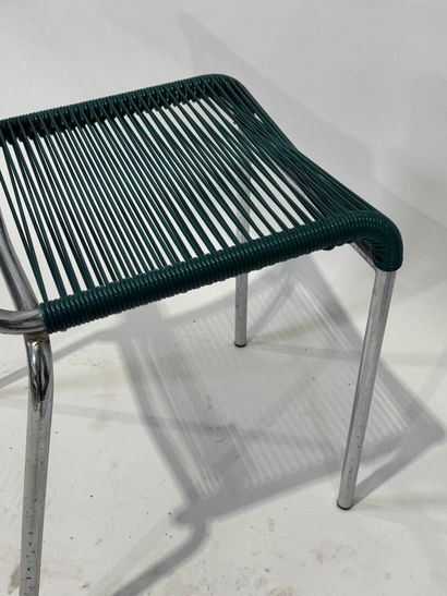Chair with chromed metal tubular frame, back...