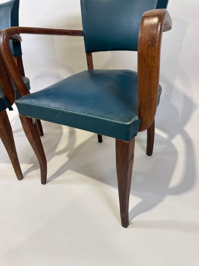 Pair of bridge armchairs in molded wood,...