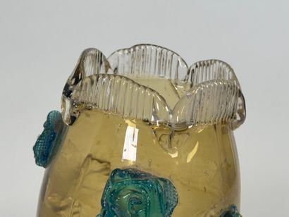 Tripod vase in colored glass with applied...