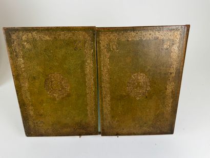 Leather desk set with gold embossed foliate...
