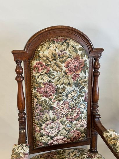 Two mahogany and oak molded and carved armchairs,...