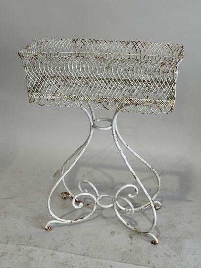 White lacquered metal planter, scrolled base,...