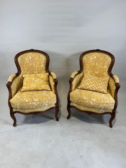 Pair of molded and carved beech bergères,...
