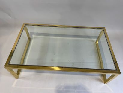 Coffee table with square, gilded tubular...