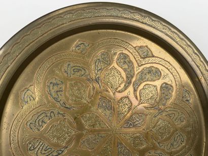 Chased brass gong with painted wooden hammer....