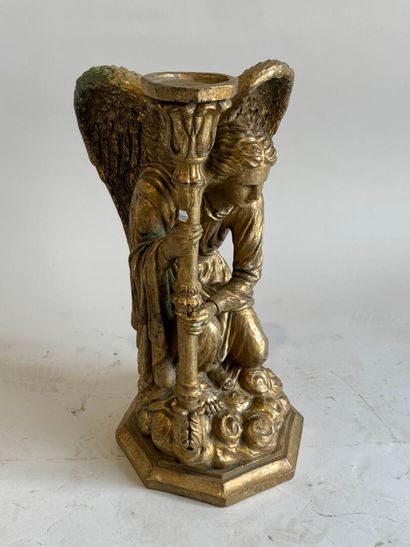 Carved and gilded wood archangel forming...
