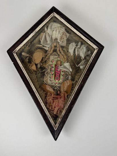 Reliquary diamond-shaped wooden frame, the...