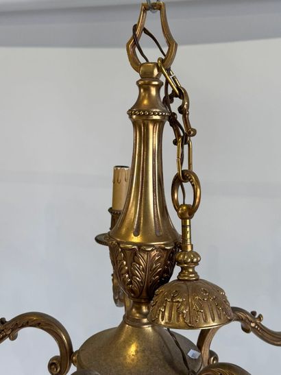 Pair of patinated and chased bronze five-light...