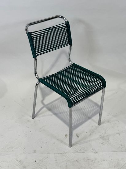 Chair with chromed metal tubular frame, back...