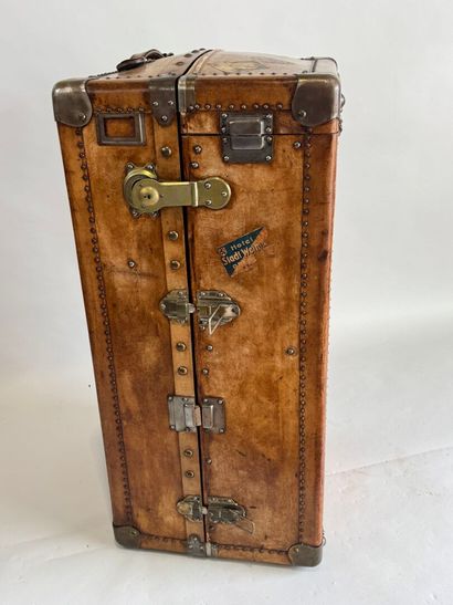Wood, leather and brass cabin trunk, the...