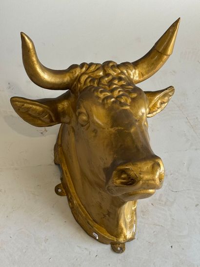 Butcher's sign in gilded zinc featuring a...
