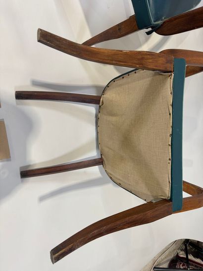 Pair of bridge armchairs in molded wood,...