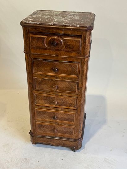 Veneered bedside table opening with four...
