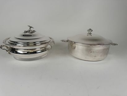 Two silver-plated covered vegetable dishes,...