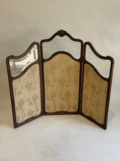 Small three-leaf folding screen in moulded...