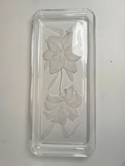 Three glass serving dishes with satin-finish...
