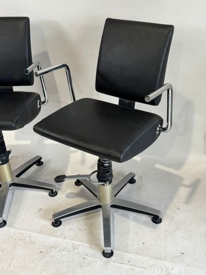 Pair of chromed metal and leather barber...