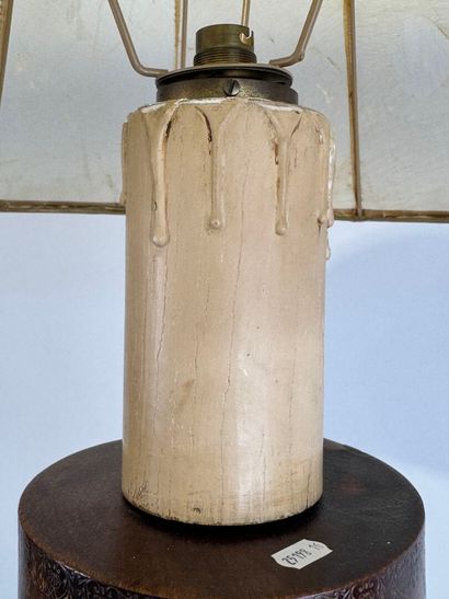 Turned wood floor lamp with gold stylized...
