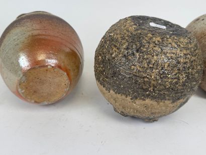 Set of two stoneware pots, a flower holder...
