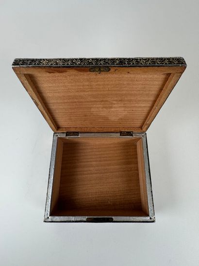 Rectangular box in wood and repoussé metal,...