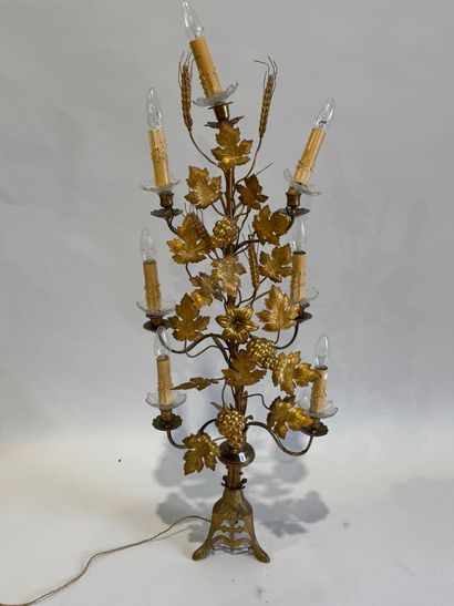7-light gilt brass church candelabra decorated...