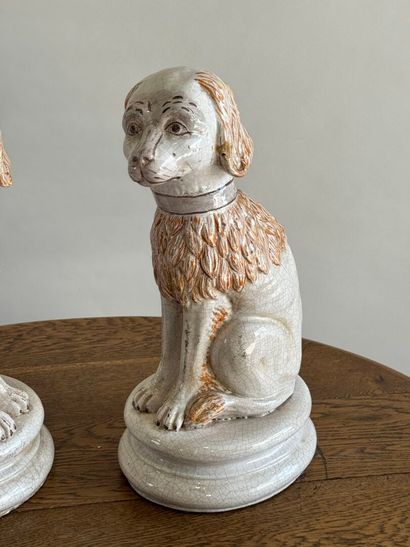 Pair of large crackled and polychromed earthenware...