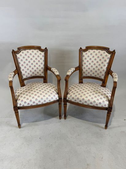Pair of molded cherrywood armchairs, with...