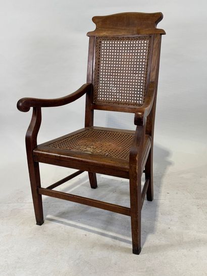 Armchair in natural wood, caned back and...